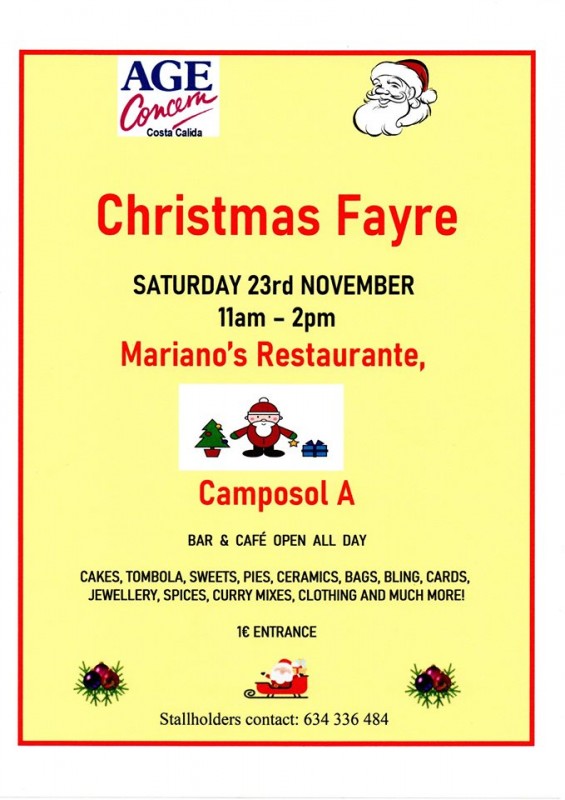 <span style='color:#780948'>ARCHIVED</span> - Saturday 23rd November Age Concern Christmas fair on Camposol