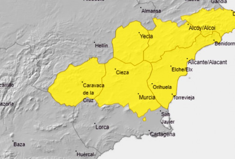 <span style='color:#780948'>ARCHIVED</span> - Yellow alert for possible hailstorms in much of Murcia on Wednesday