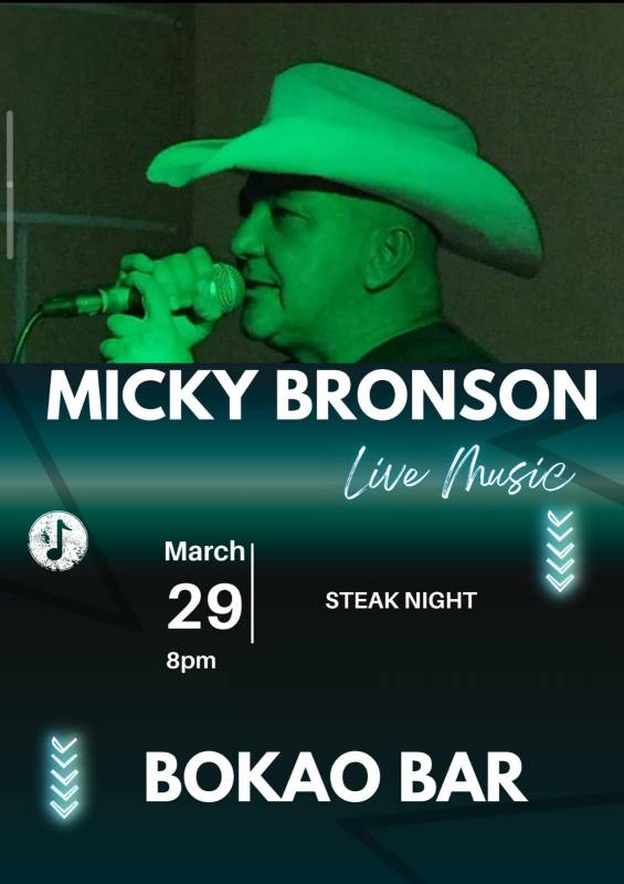 March 29 Steak Night with music by Mickey Bronson at the Bokao Bar, Condado de Alhama Golf Resort