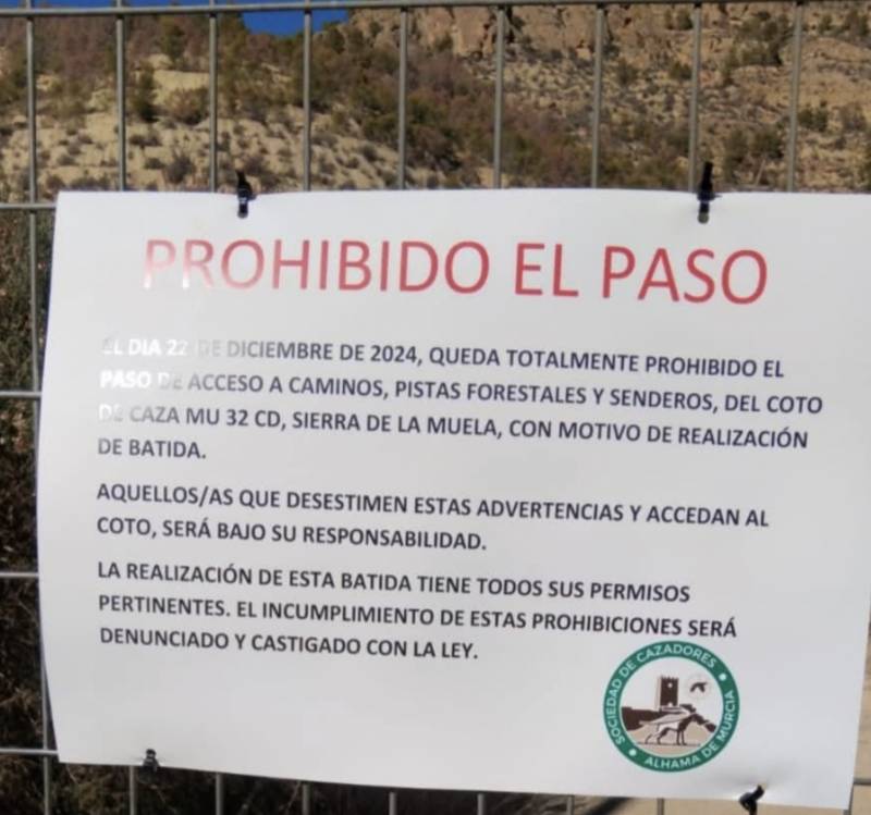 Access to the Sierra de la Muela in Alhama is not allowed this Sunday December 22