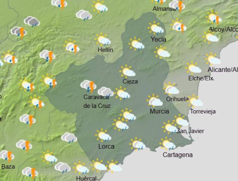 More weather warnings for rain and hail: Murcia weekly forecast May 12-15