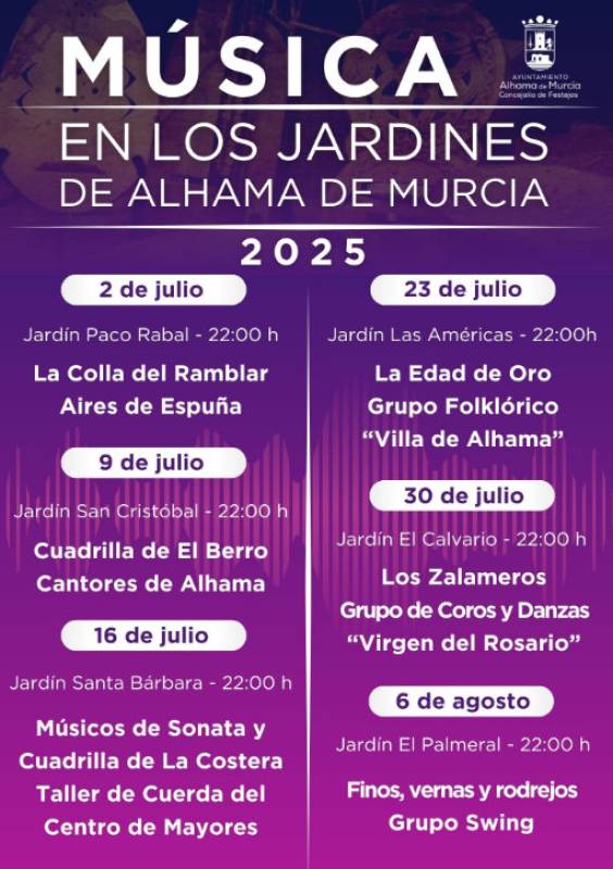 August 6 Free open-air concert in the Jardín El Palmeral in Alhama de Murcia