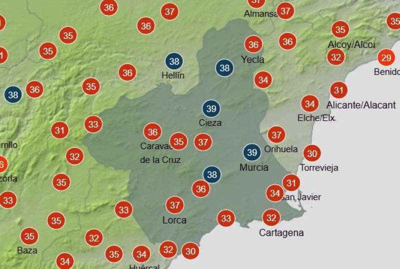 Heatwave continues in Murcia with 39-degree temperatures: Weekly weather forecast June 30-July 3