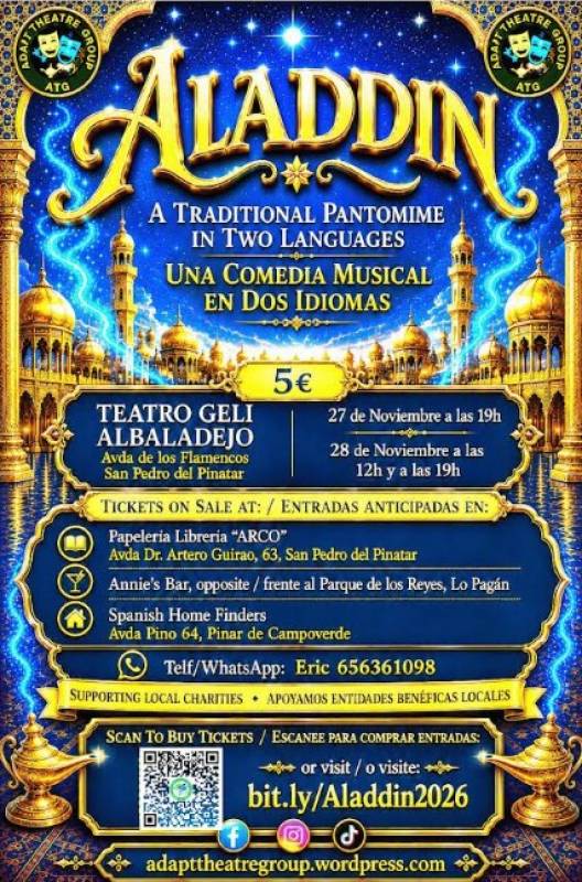 November 27 and 28 Aladdin dual language panto in San Pedro del Pinatar